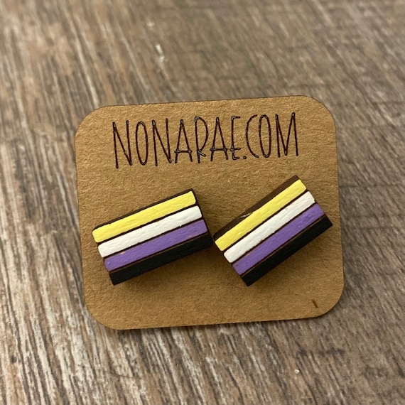 Non Binary Earrings - LGBT Earrings - Pride Flag Earrings - Wooden Earrings