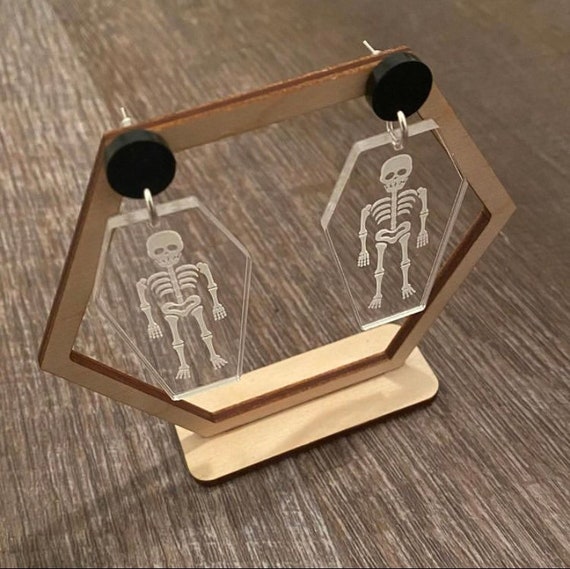 Skeleton Coffin Earrings - Acrylic Earrings - Fandom Earrings - Geeky Earrings - Laser Cut Earrings