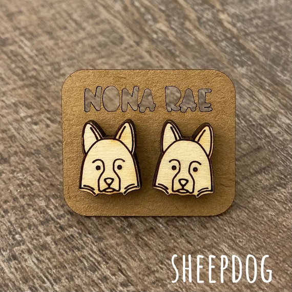 Sheepdog Earrings - Dog Earrings - Puppy Earrings - Pet Earrings - Wooden Earrings