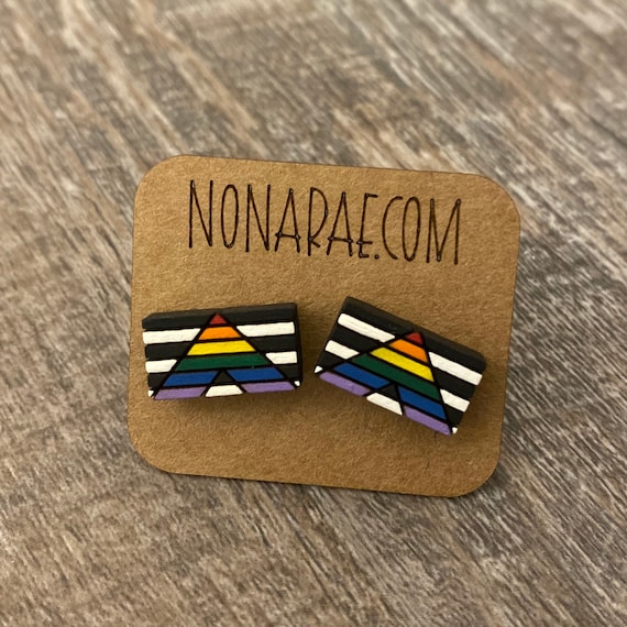 Straight Ally Earrings - LGBT Earrings - Pride Flag Earrings - Wooden Earrings