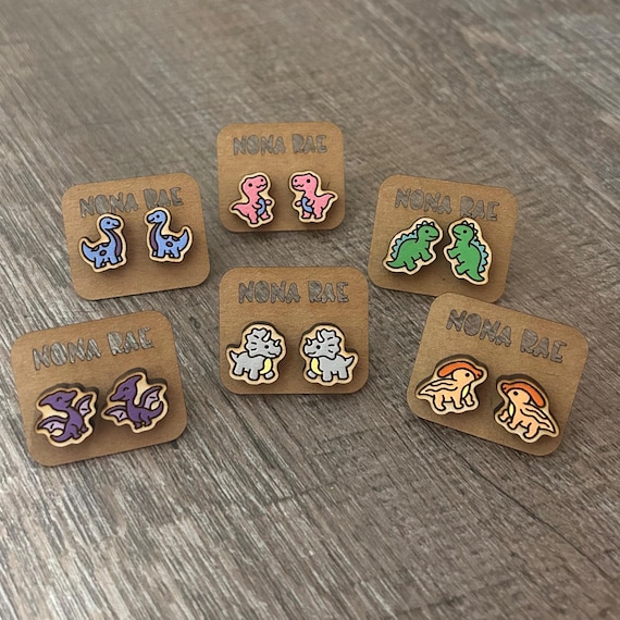 Baby Dinosaur Earrings- Laser cut wooden earrings
