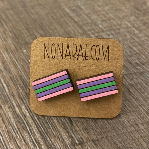 Trigender Earrings - LGBT Earrings - Pride Flag Earrings - Wooden Earrings