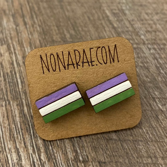 Genderqueer Earrings - LGBT Earrings - Pride Flag Earrings - Wooden Earrings