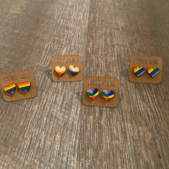 Heart Rainbow Wooden Earrings -Pride Earrings - LGBTQ Earrings