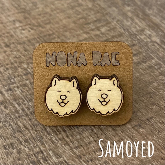 Samoyed Earrings - Dog Earrings - Puppy Earrings - Pet Earrings - Wooden Earrings