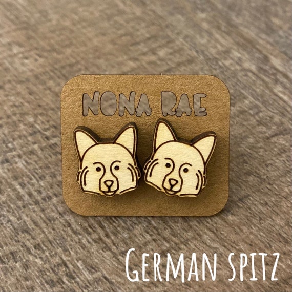 German Spitz Earrings - Dog Earrings - Puppy Earrings - Pet Earrings - Wooden Earrings