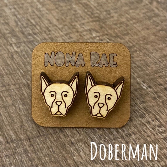 Doberman Earrings - Dog Earrings - Puppy Earrings - Pet Earrings - Wooden Earrings