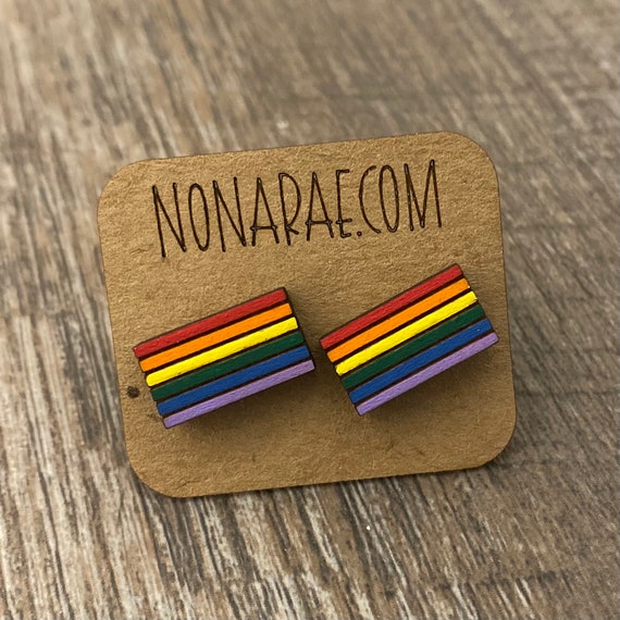 Rainbow Earrings - LGBT Earrings - Pride Flag Earrings - Wooden Earrings