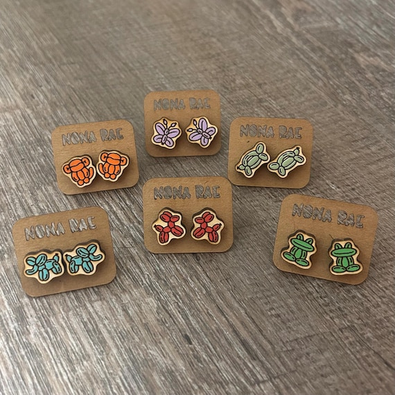Balloon Animal Earrings- Laser cut wooden earrings