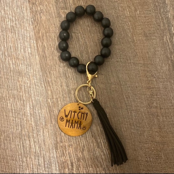 Witchy Mama Wooden Wristlet Keychain