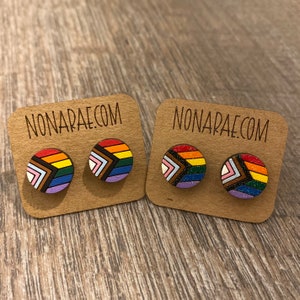 Progress Pride Earrings - Rainbow Wooden Earrings -Pride Earrings - LGBTQ Earrings