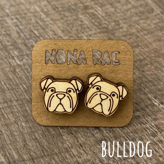 Bulldog Earrings - Dog Earrings - Puppy Earrings - Pet Earrings - Wooden Earrings