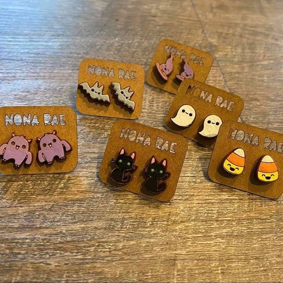 Kawaii Halloween Earrings - Wooden Earrings - Fandom Earrings - Geeky Earrings - Laser Cut Earrings