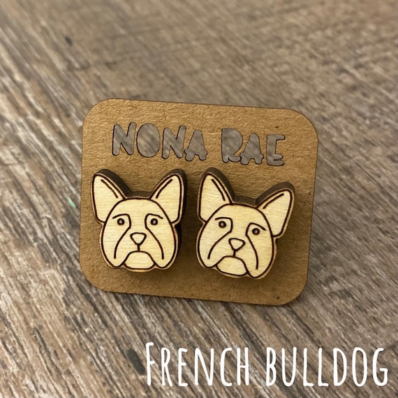 French Bulldog Earrings - Frenchie Earrings - Dog Earrings - Puppy Earrings - Pet Earrings - Wooden Earrings