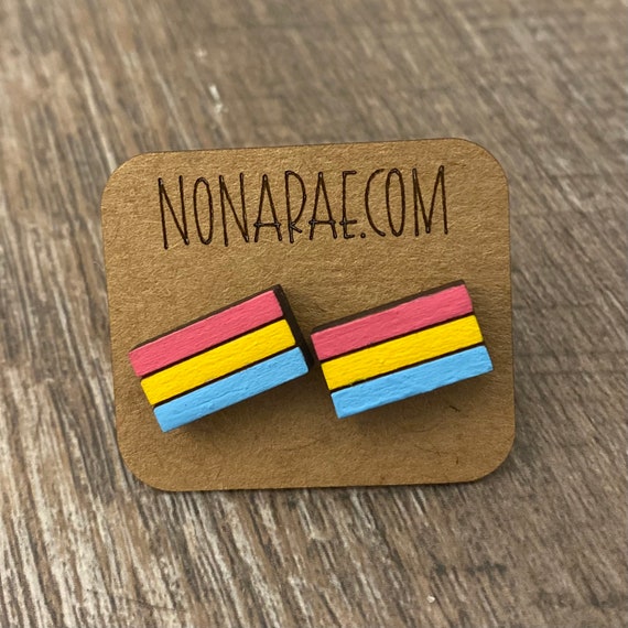 Pansexual Earrings - LGBT Earrings - Pride Flag Earrings - Wooden Earrings