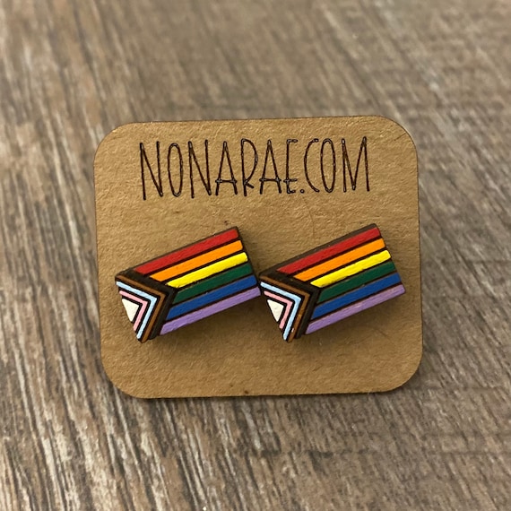 Progress Earrings - LGBT Earrings - Pride Flag Earrings - Wooden Earrings