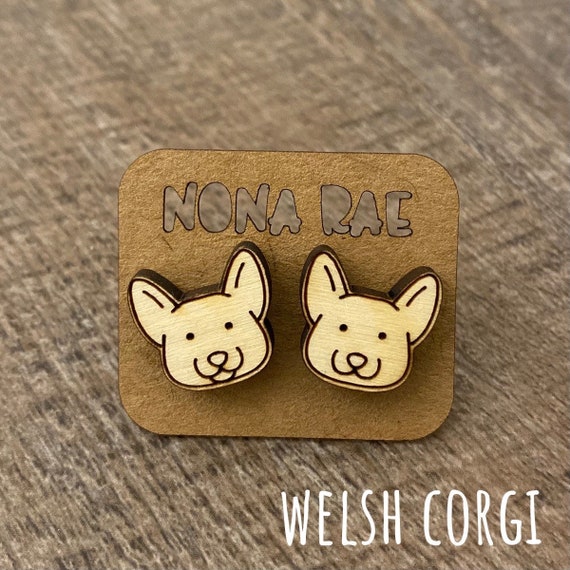 Welsh Corgi Earrings - Dog Earrings - Puppy Earrings - Pet Earrings - Wooden Earrings