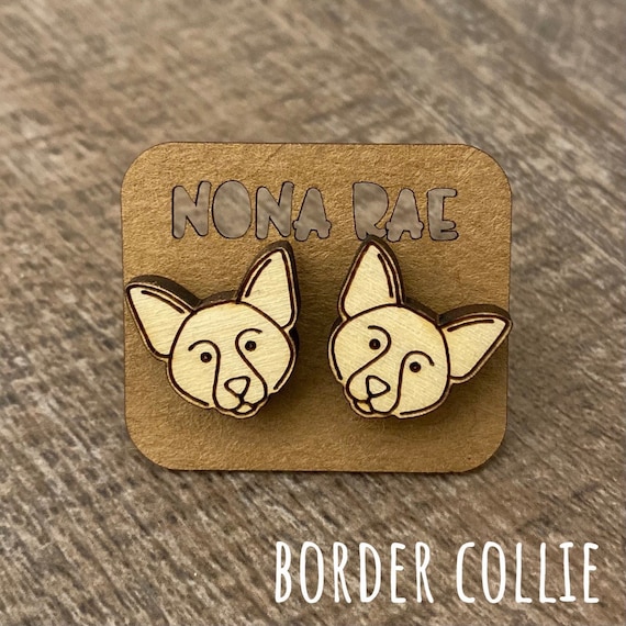 Border collie Earrings - Dog Earrings - Puppy Earrings - Pet Earrings - Wooden Earrings