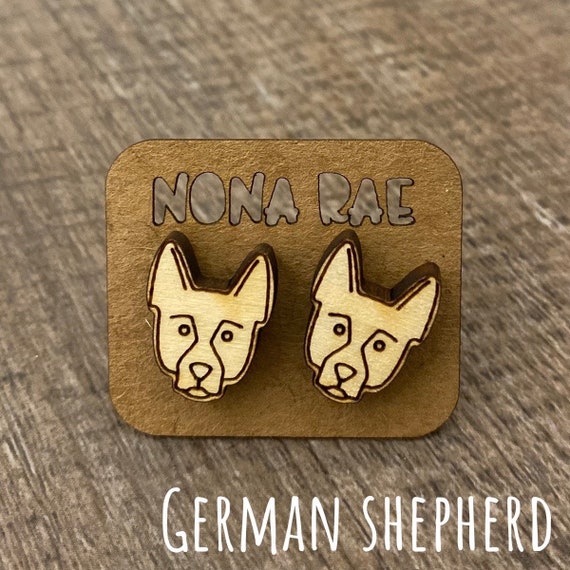 German Shepherd Earrings - Dog Earrings - Puppy Earrings - Pet Earrings - Wooden Earrings