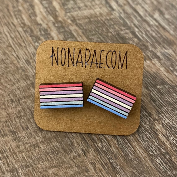 Bigender Earrings - LGBT Earrings - Pride Flag Earrings - Wooden Earrings