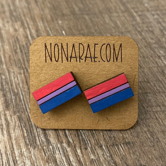 Bisexual Earrings - LGBT Earrings - Pride Flag Earrings - Wooden Earrings