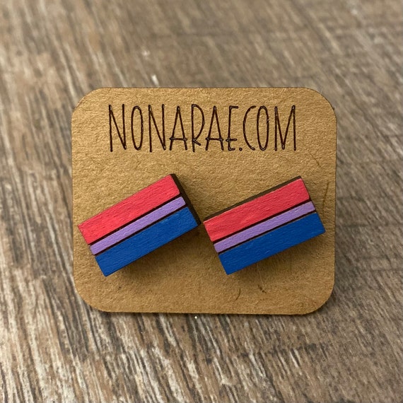 Bisexual Earrings - LGBT Earrings - Pride Flag Earrings - Wooden Earrings