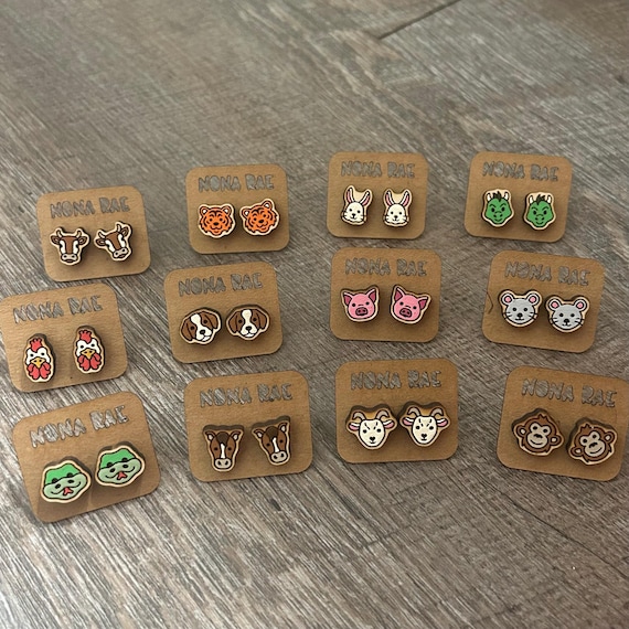 Zodiac Animal Earrings - Chinese New year - Laser Cut Wooden Earrings