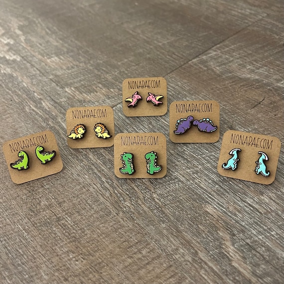 Dinosaur Earrings - Dino Earrings -wooden earrings- laser cut Earrings trex triceratops pterodactyl stegosaurus