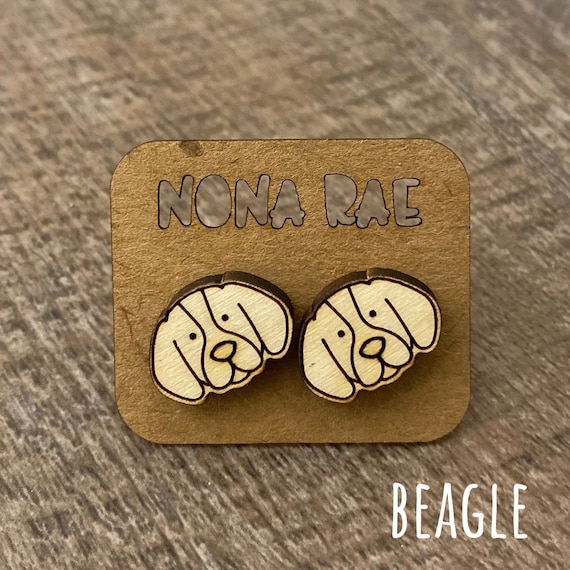 Beagle Earrings - Dog Earrings - Puppy Earrings - Pet Earrings - Wooden Earrings