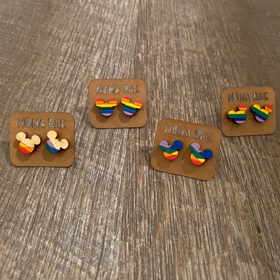 Mouse Rainbow Wooden Earrings -Pride Earrings - LGBTQ Earrings