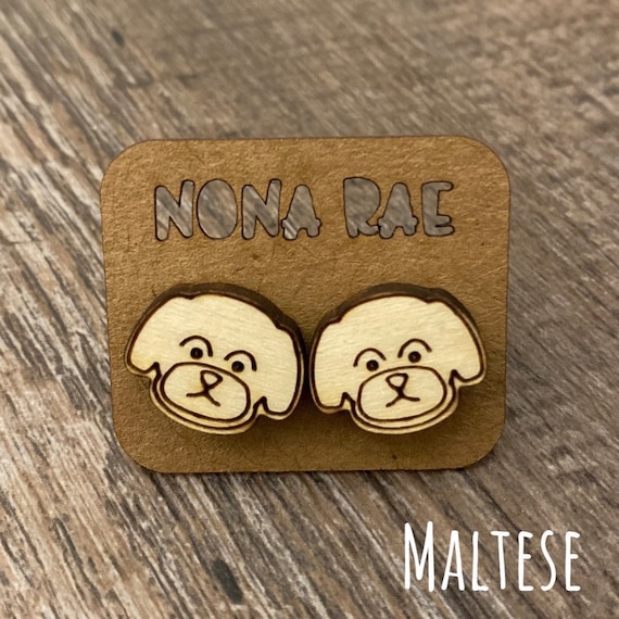 Maltese Earrings - Dog Earrings - Puppy Earrings - Pet Earrings - Wooden Earrings