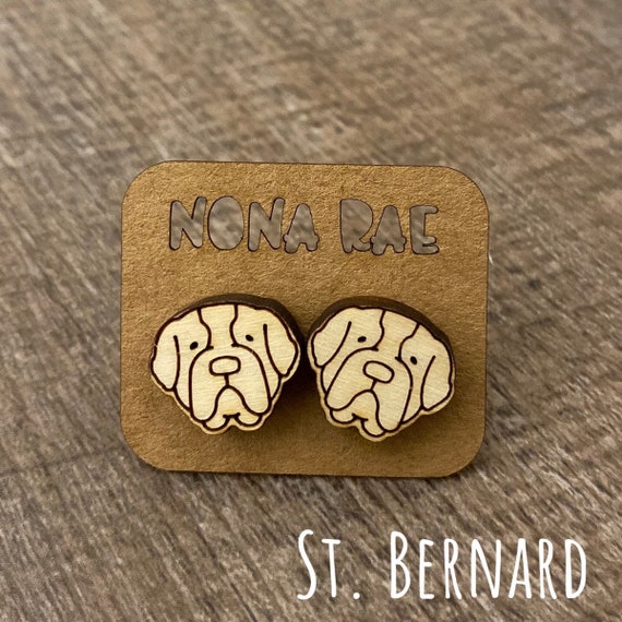 St. Bernard Earrings - Dog Earrings - Puppy Earrings - Pet Earrings - Wooden Earrings