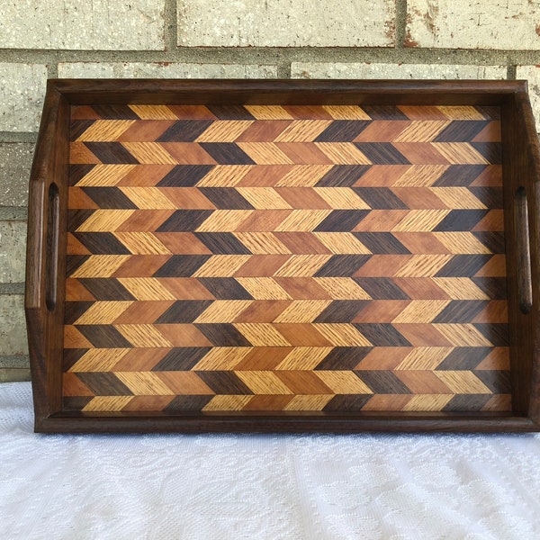 Walnut Serving Tray, Wooden Serving Tray, Coffee Table Tray, Bar Cart Serving Tray, Serving Tray - Hortizontal Pattern