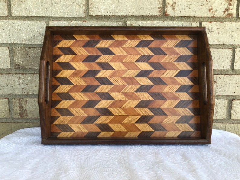 Walnut Serving Tray, Wooden Serving Tray, Coffee Table Tray, Bar Cart Serving Tray, Serving Tray - Hortizontal Pattern image 1