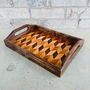 Walnut Serving Tray, Wooden Serving Tray, Coffee/tea Tray, Bar/cocktail Serving Tray - vertical pattern - mini