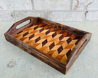 Walnut Serving Tray, Wooden Serving Tray, Coffee/tea Tray, Bar/cocktail Serving Tray - vertical pattern - mini
