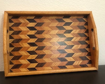 Oak Serving Tray, Wooden Serving Tray, Coffee Table Tray, Bar Cart Serving Tray, Serving Tray - Hortizontal Pattern
