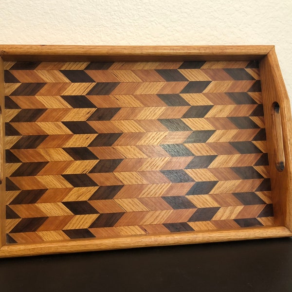 Oak Serving Tray, Wooden Serving Tray, Coffee Table Tray, Bar Cart Serving Tray, Serving Tray - Hortizontal Pattern