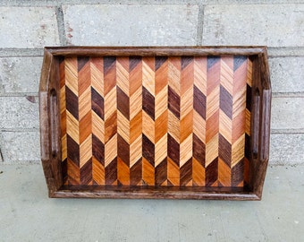 Walnut Serving Tray, Wooden Serving Tray, Coffee/tea Tray, Bar/cocktail Serving Tray - vertical pattern - mini