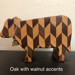 Oak with Walnut Wooden Cow Bank, Wooden Piggy Bank, Coin Bank, Money Saver