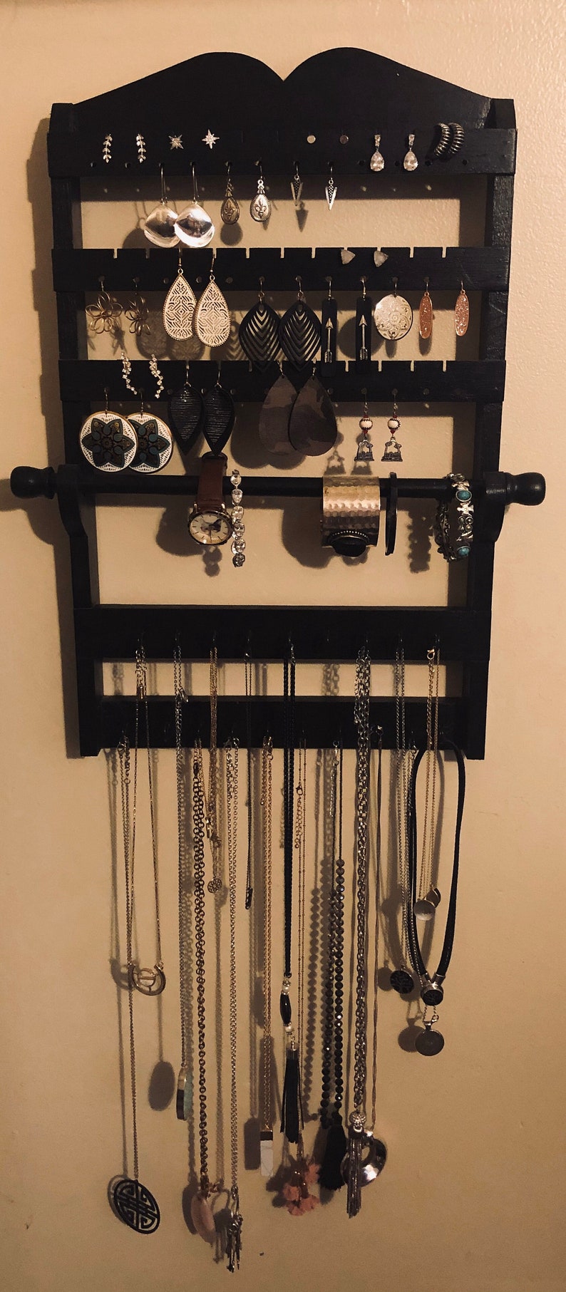 White Wooden Jewelry Holder, Jewelry Rack, Earring Necklace Bracelet