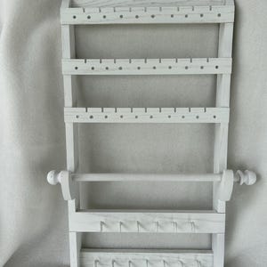 White Wooden Jewelry Organizer: Wall Mounted Earring Necklace Holder