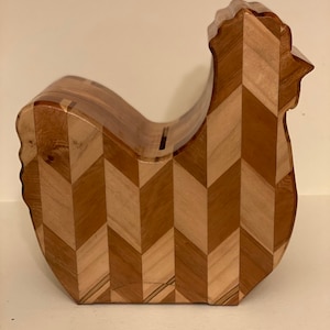 Cherry with Maple Wooden Chicken Bank, Wooden Piggy Bank, Coin Bank, Money Saver