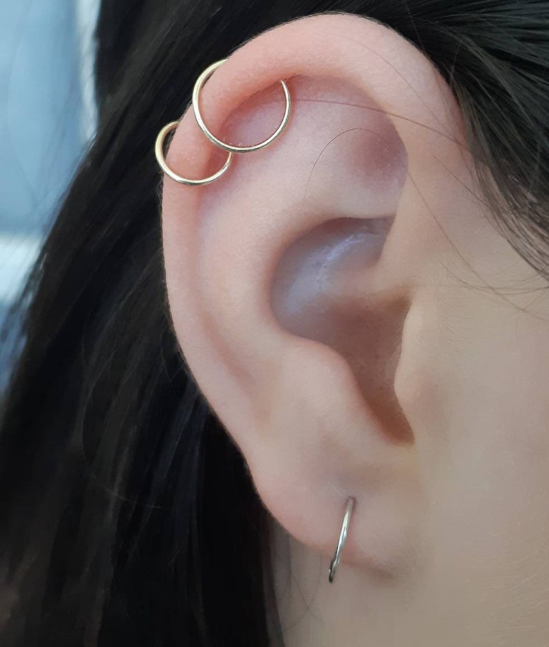 14k Solid Gold Helix Hoop Earring20g Tragus Earring Etsy