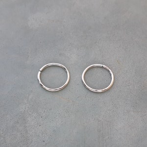 14k Solid white gold tiny sleeper hoops,tiny white gold endless hoops,14k gold tiny small 20 gauge hoops,8mm slightly hammered  earrings