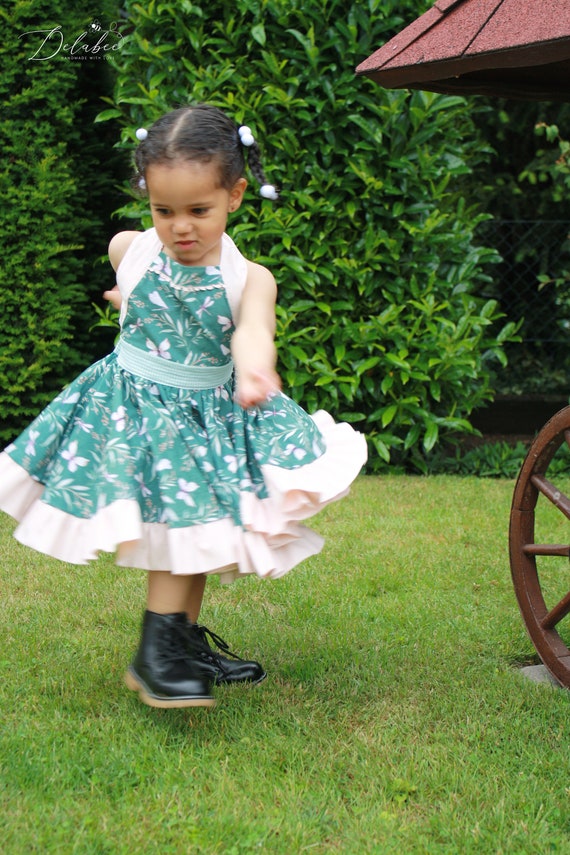 Emerald Green Dress With Light - Pink Ruffle and Plate Skirt With  Butterflies and Dragonflies in Size 104 - Etsy