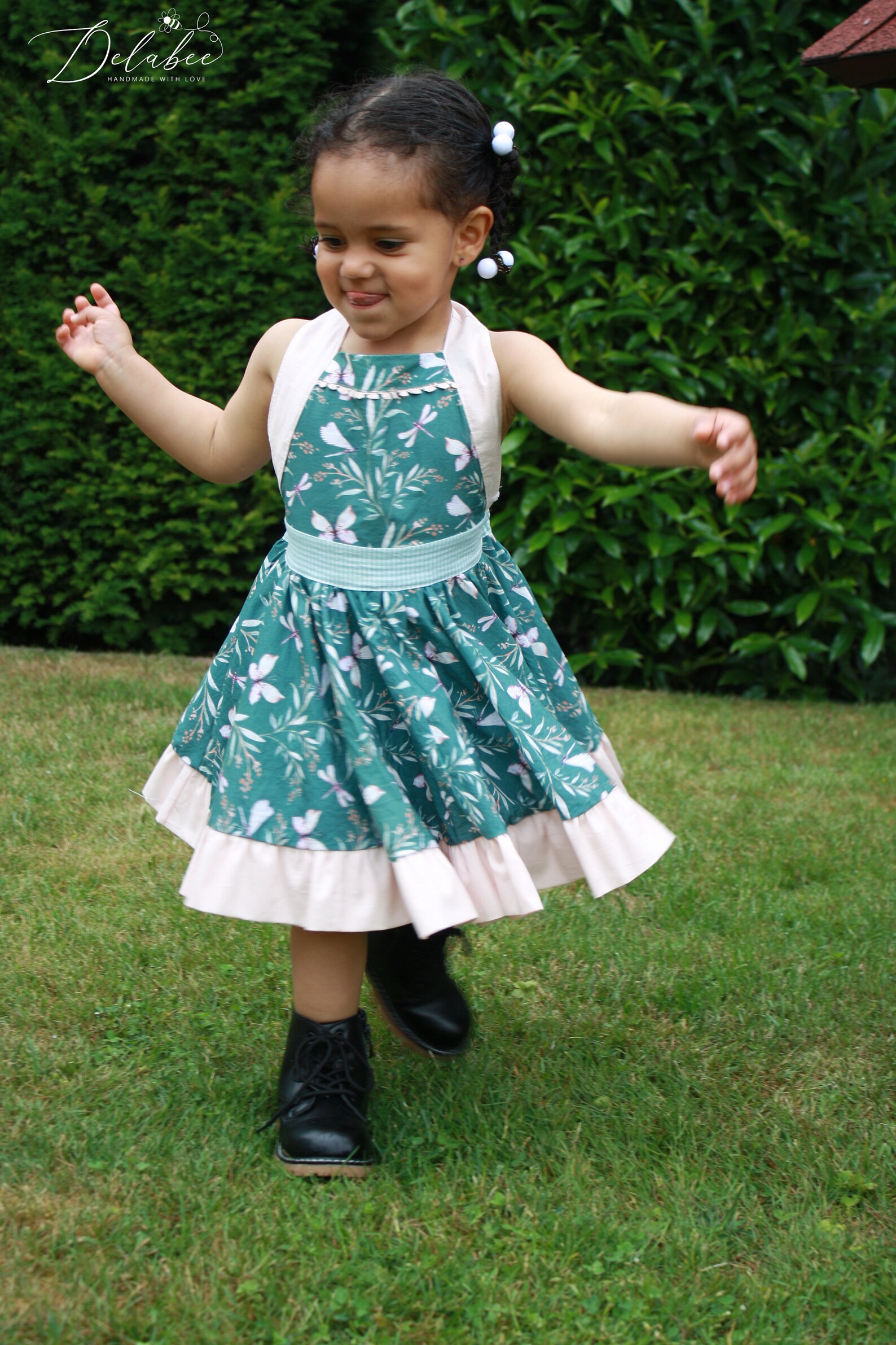 Emerald Green Dress With Bright Pink Ruffle and Plate Skirt Etsy