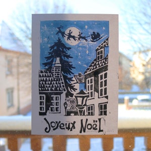 Linogravure Carte A5 Joyeux Noël