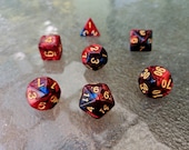 Auguste Nebula Polyhedral Dice Set - Red, Blue and Black Marble