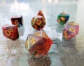 Crassula Ovata Polyhedral Dice Set - Multicoloured Water Colour Swirls
